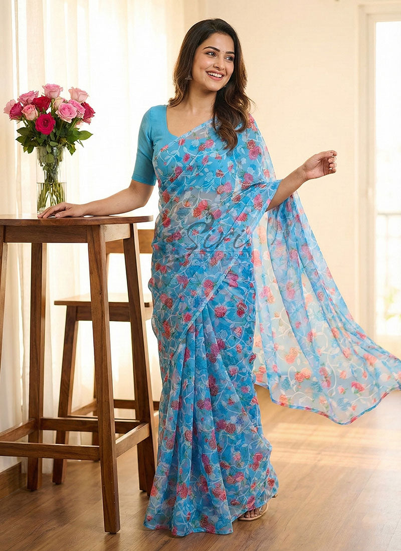 Garden Vareli Printed Summer Roganza Brasso Saree