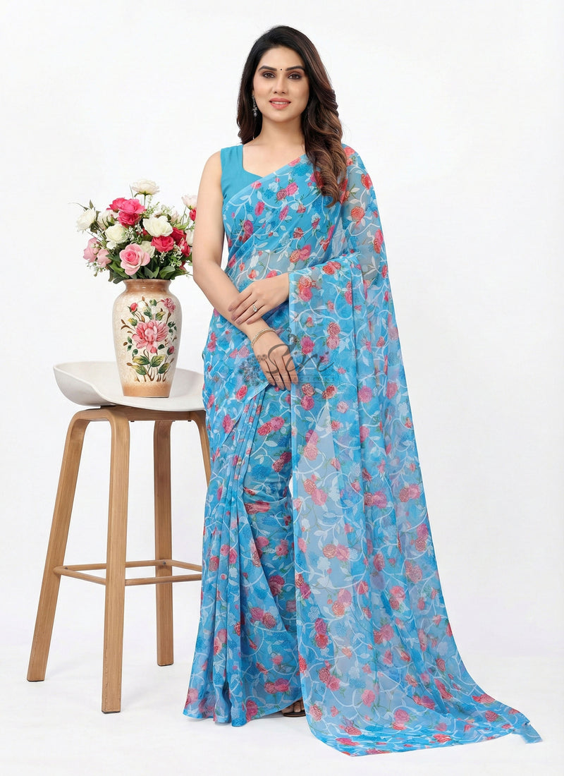 Garden Vareli Printed Summer Roganza Brasso Saree