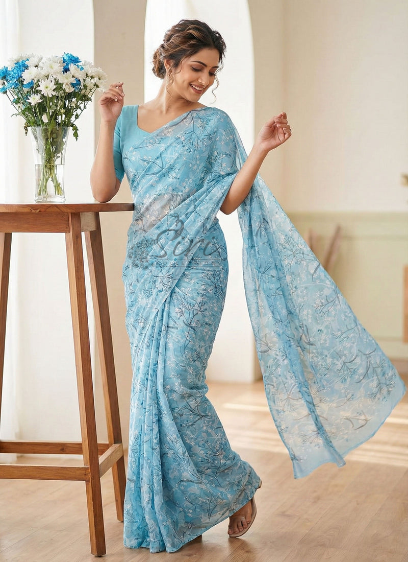 Garden Vareli Printed Summer Roganza Brasso Saree
