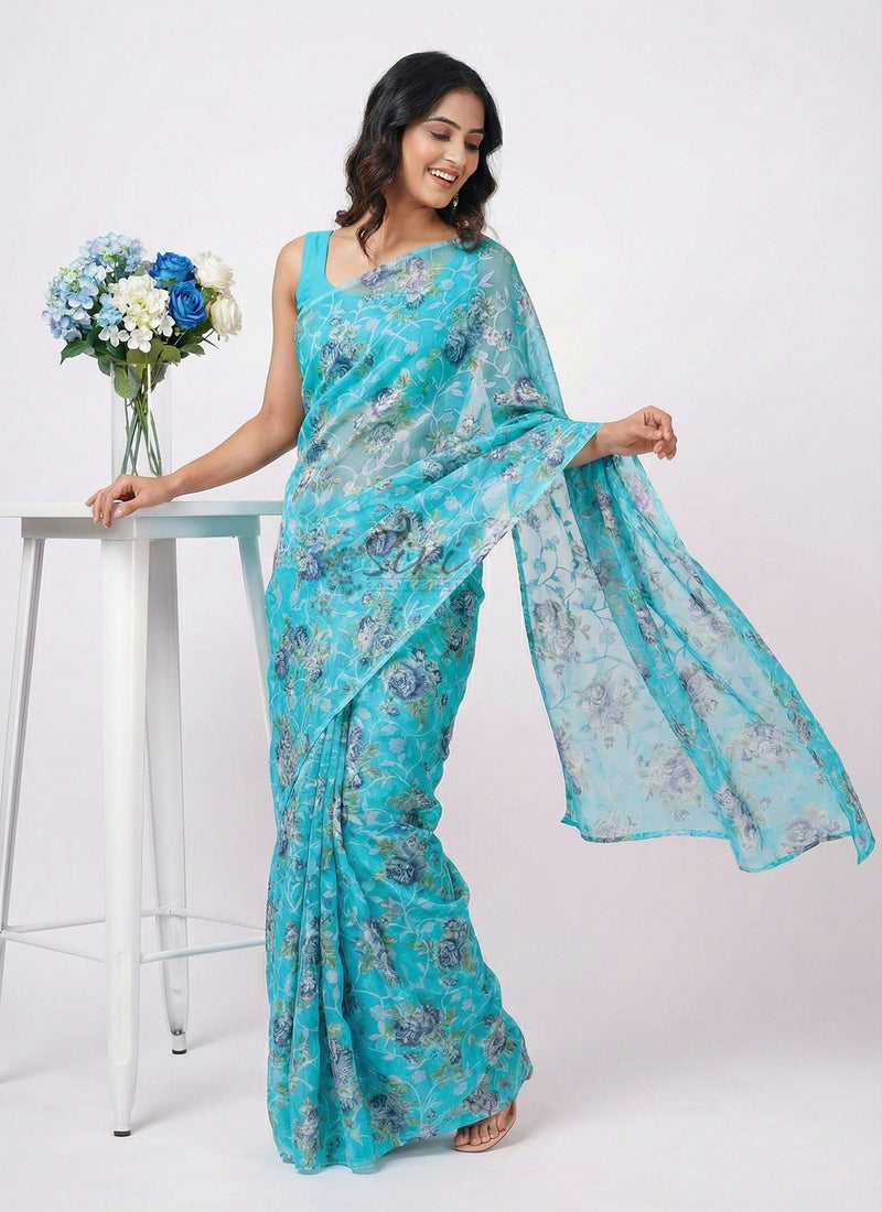 High Quality Garden Vareli Printed Summer Roganza Saree