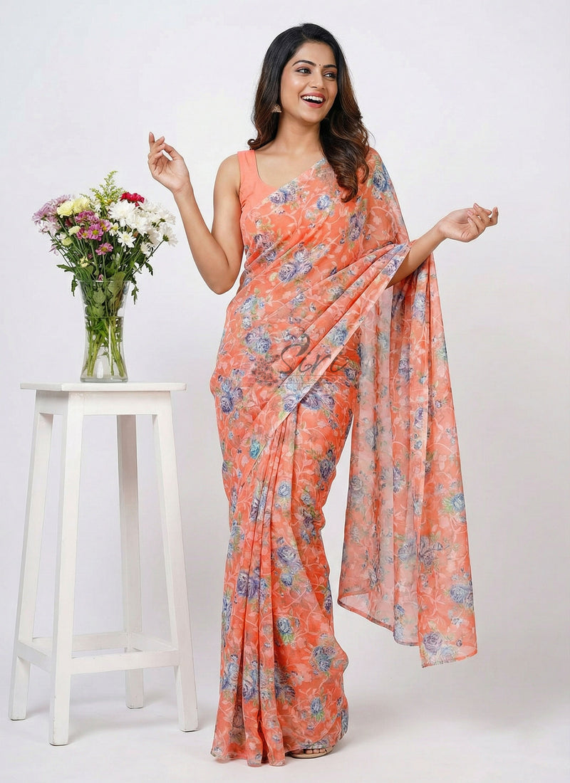 High Quality Garden Vareli Printed Summer Roganza Saree