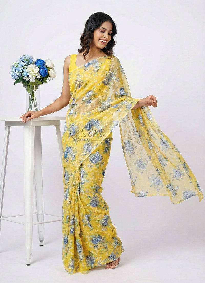 High Quality Garden Vareli Printed Summer Roganza Saree