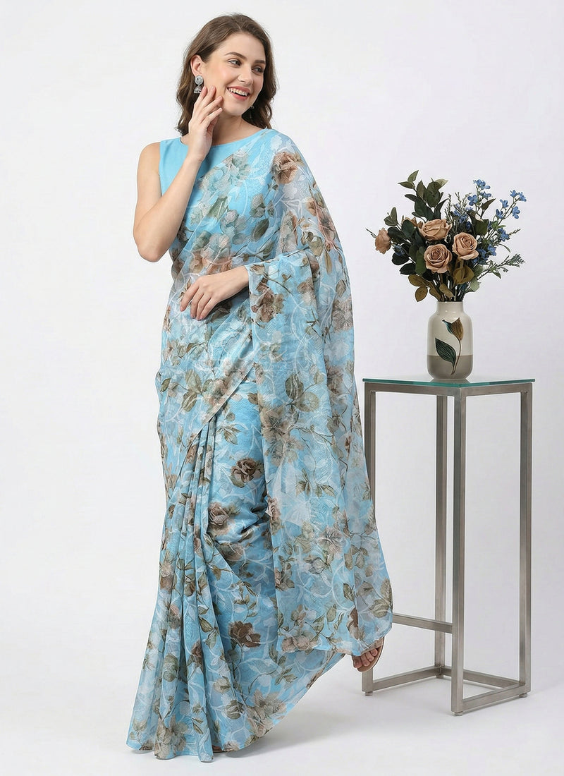 High Quality Garden Vareli Printed Summer Roganza Saree