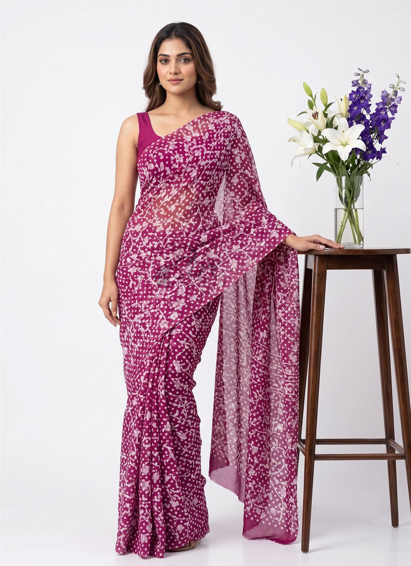 Beautiful Garden Vareli Printed Summer Roganza Saree