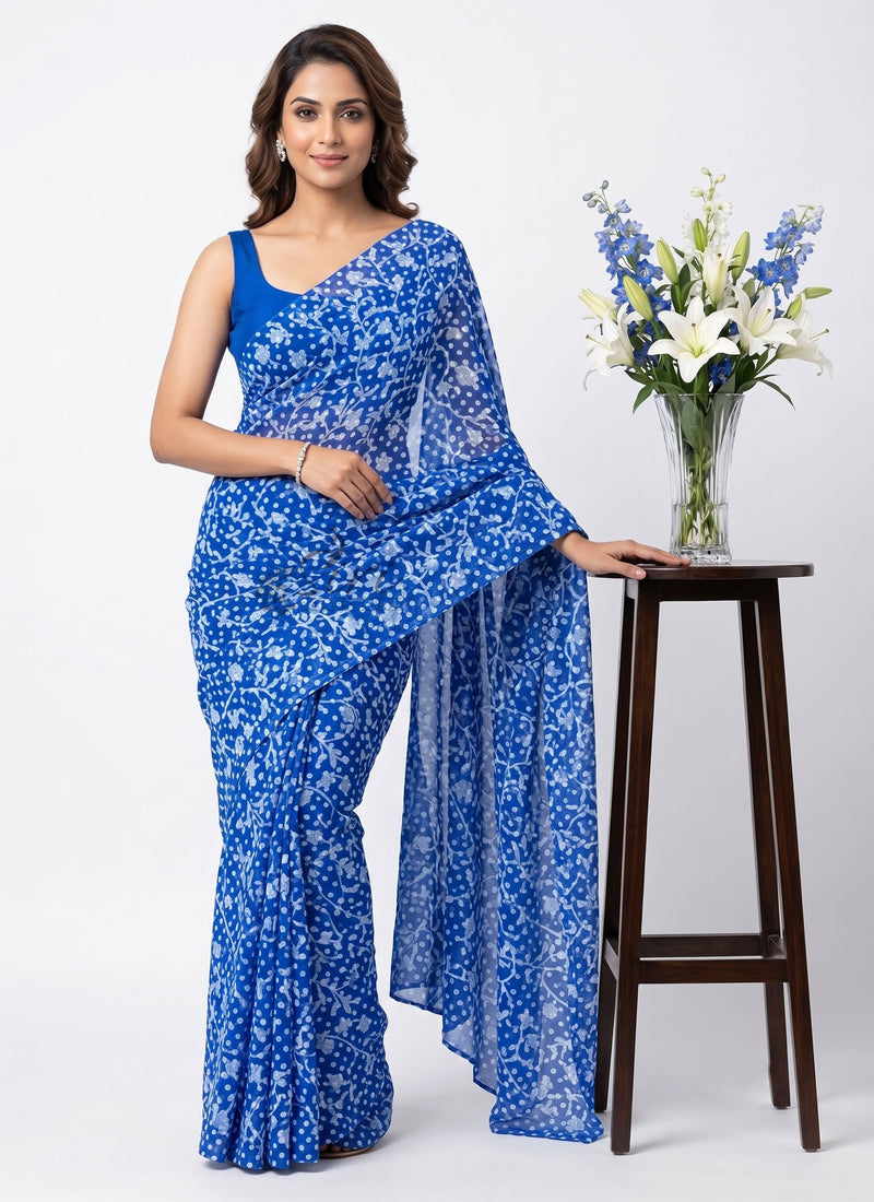 Beautiful Garden Vareli Printed Summer Roganza Saree
