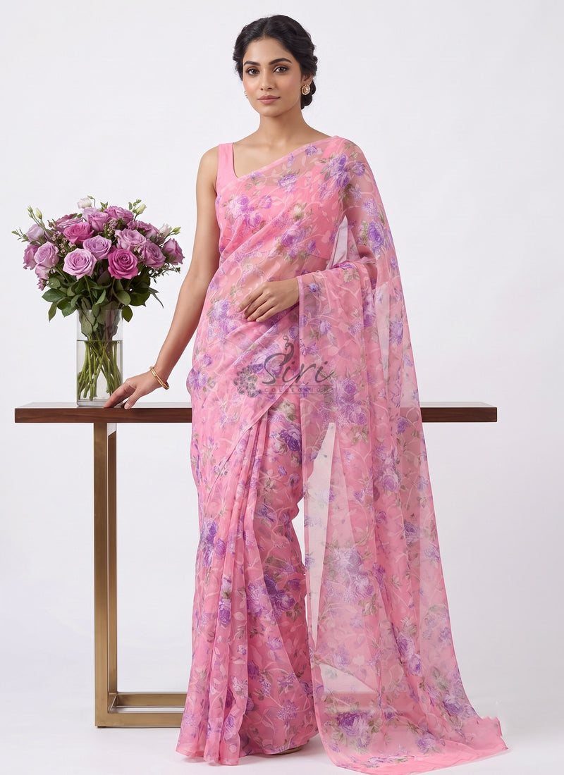 Beautiful Garden Vareli Printed Summer Roganza Saree
