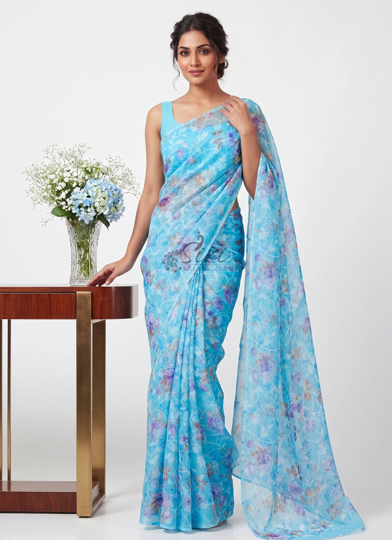 Beautiful Garden Vareli Printed Summer Roganza Saree