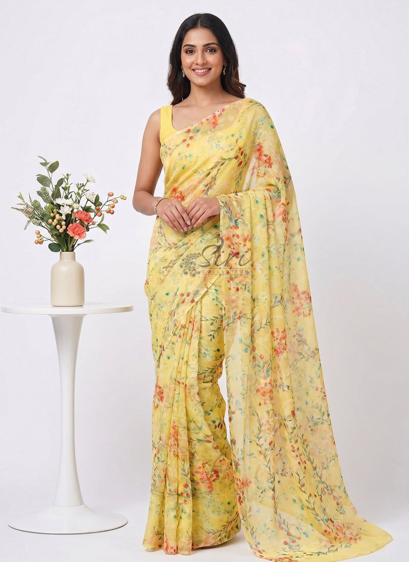 Beautiful Garden Vareli Printed Summer Roganza Saree