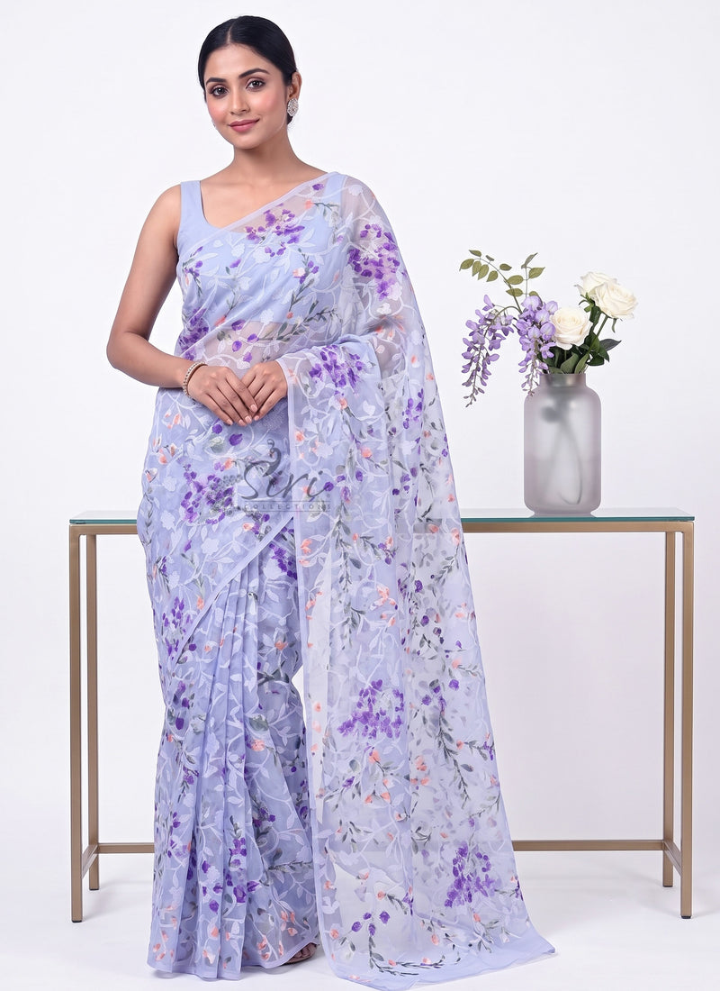Beautiful Garden Vareli Printed Summer Roganza Saree