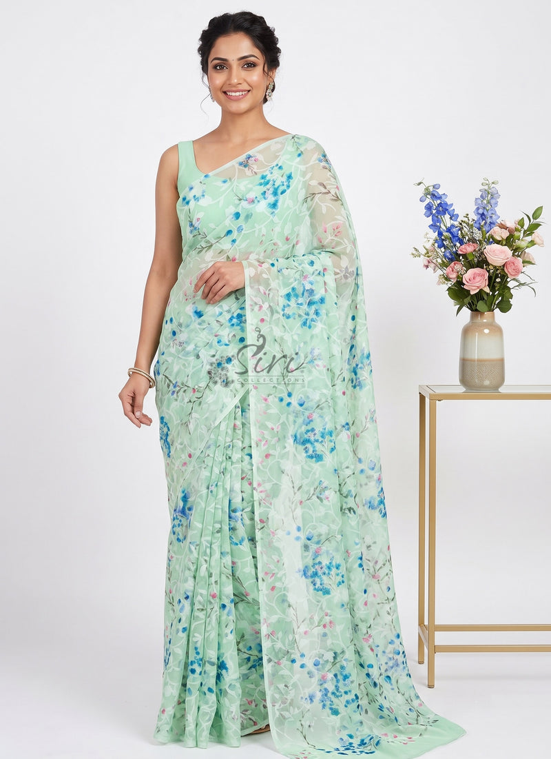 Beautiful Garden Vareli Printed Summer Roganza Saree