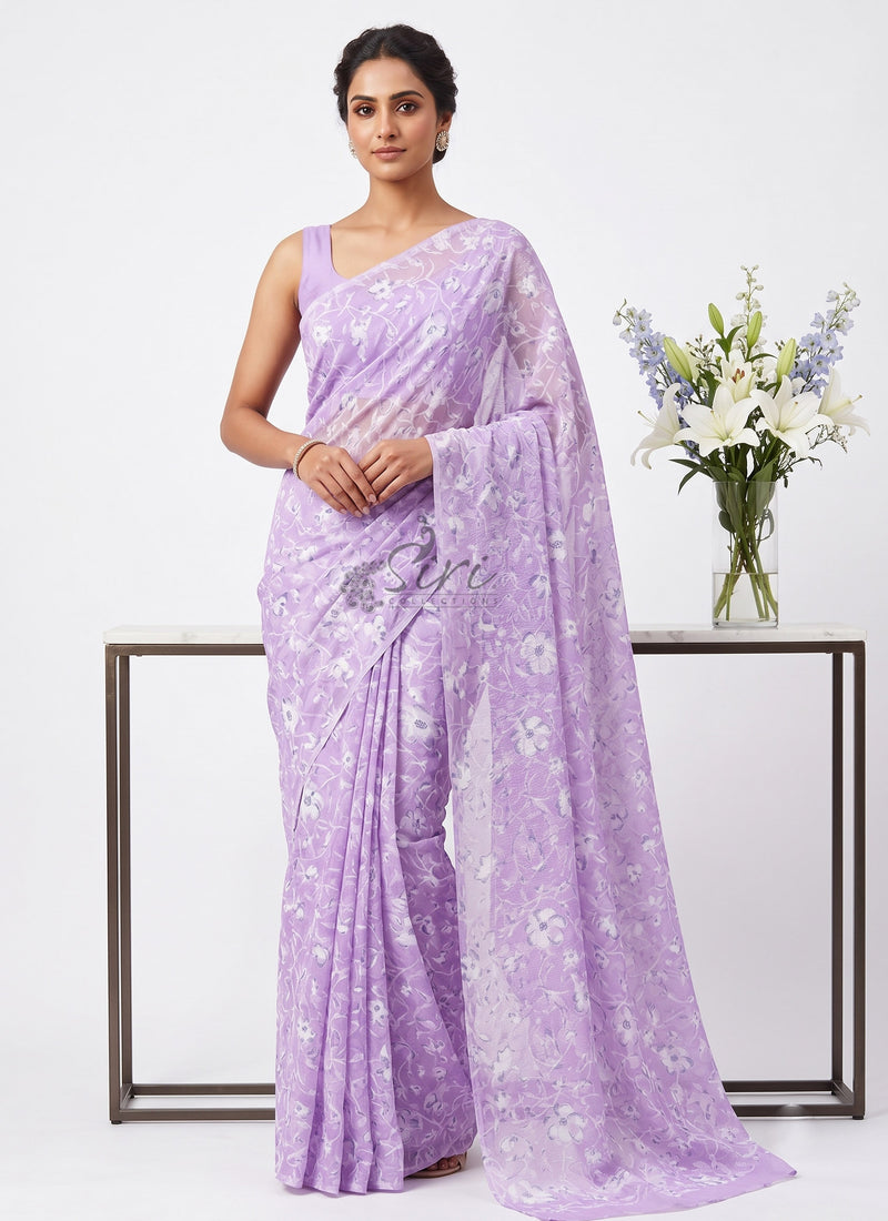 Beautiful Garden Vareli Printed Summer Roganza Saree