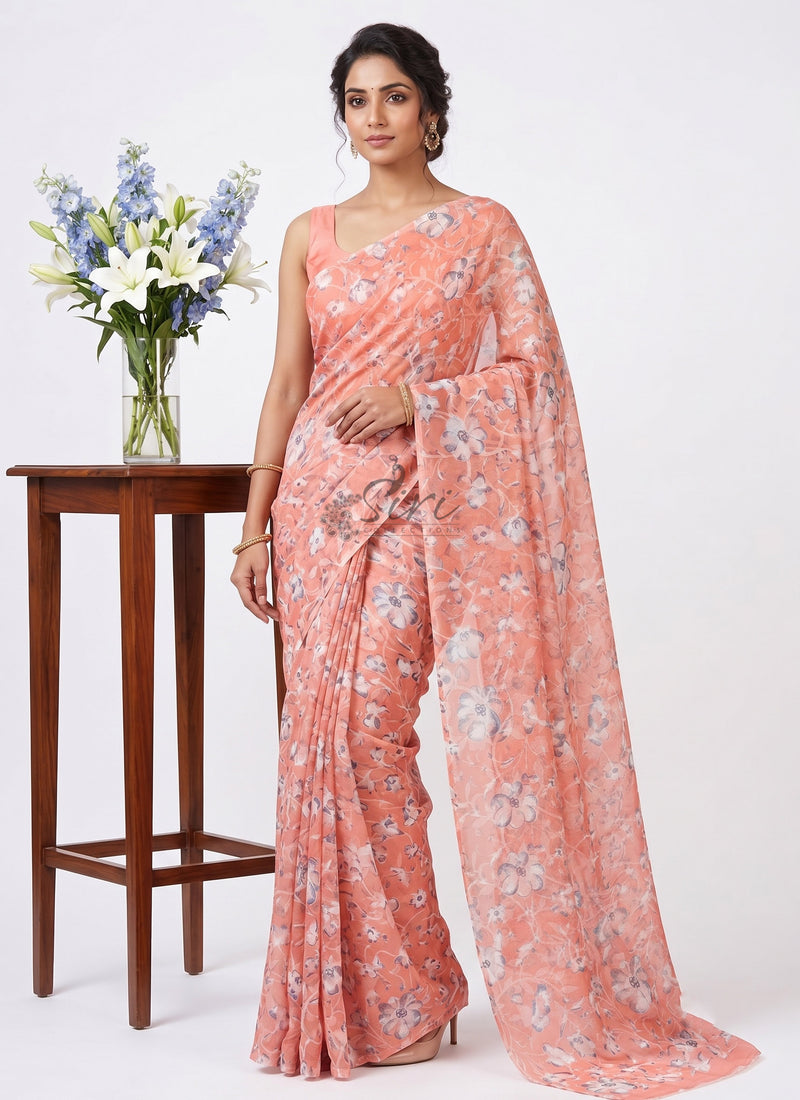 Beautiful Garden Vareli Printed Summer Roganza Saree