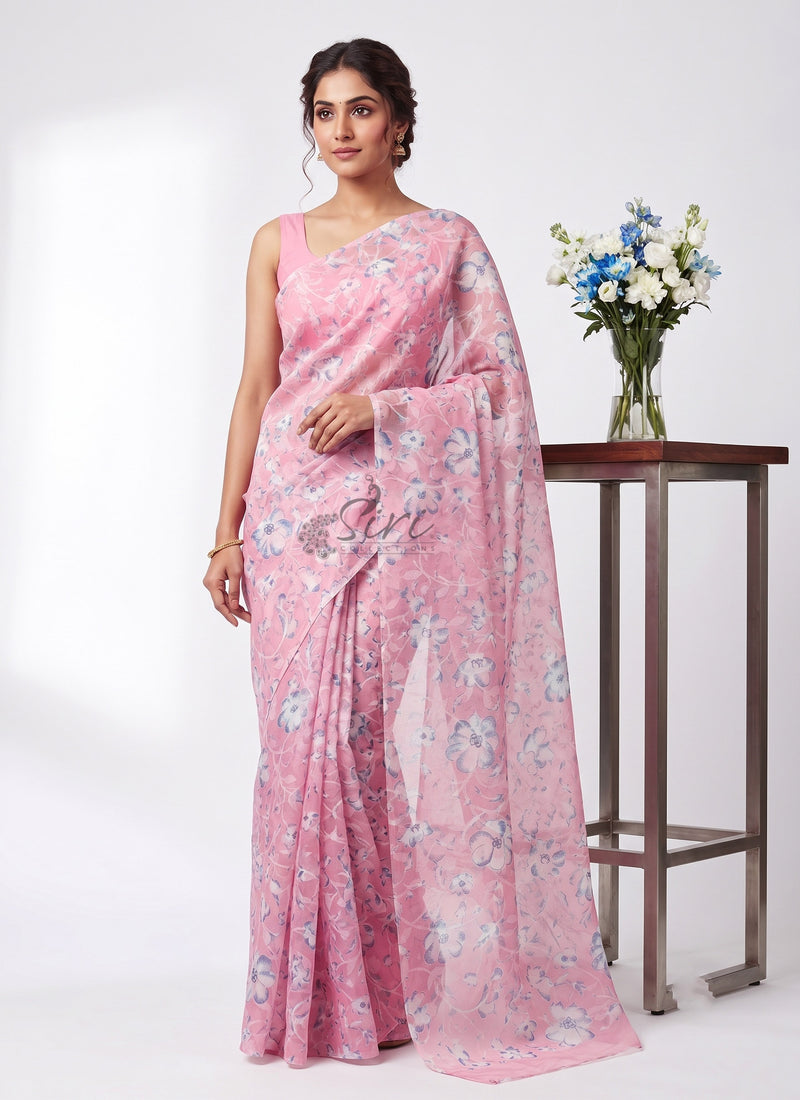 Beautiful Garden Vareli Printed Summer Roganza Saree