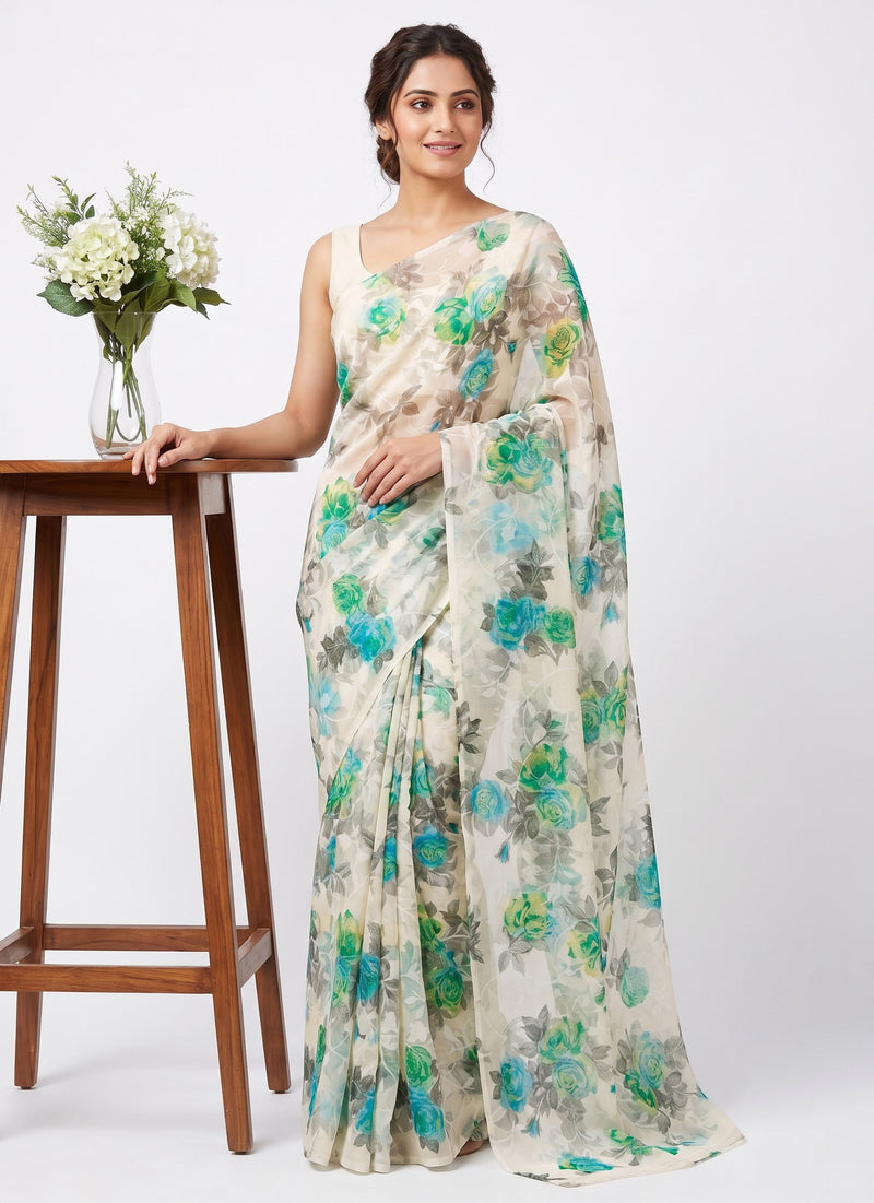Beautiful Garden Vareli Printed Summer Roganza Saree