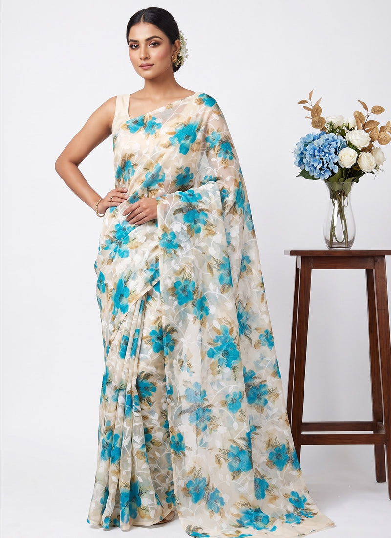 Beautiful Garden Vareli Printed Summer Roganza Saree