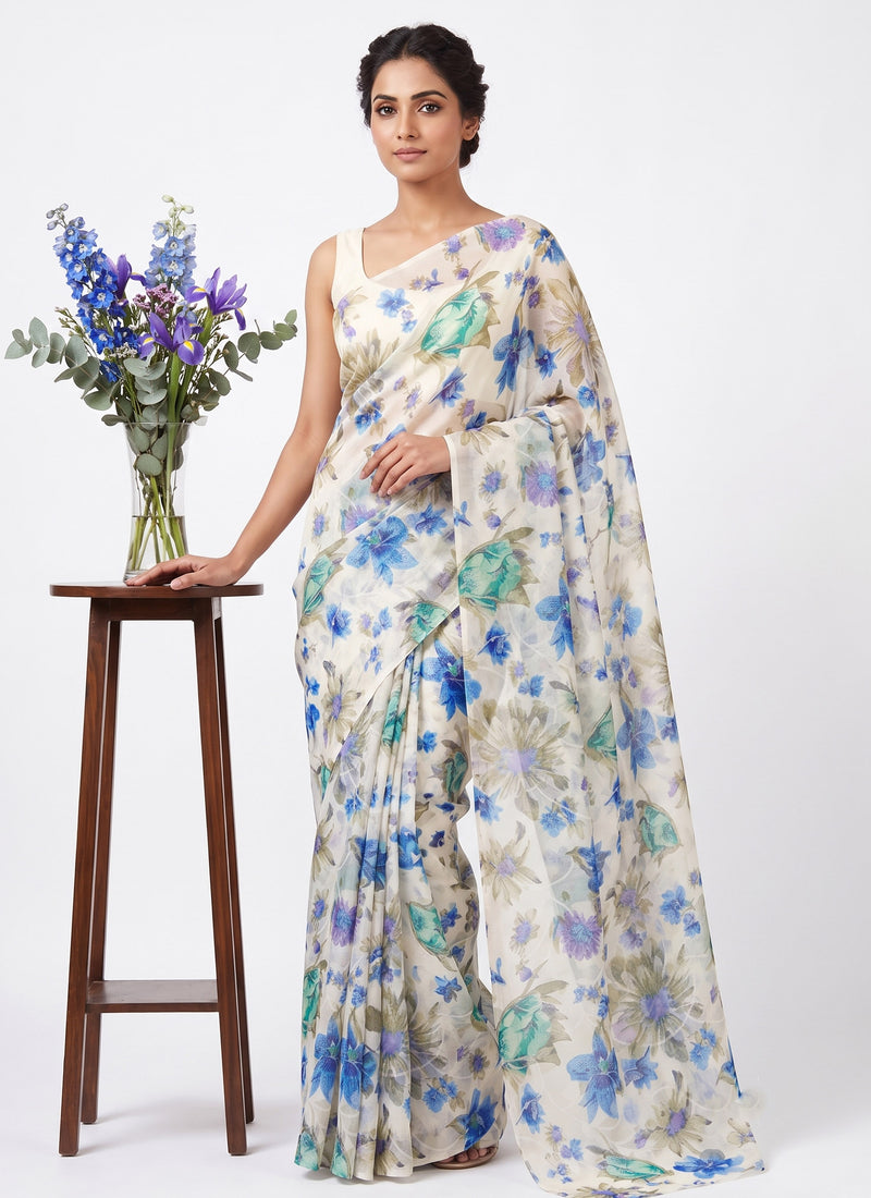 Beautiful Garden Vareli Printed Summer Roganza Saree