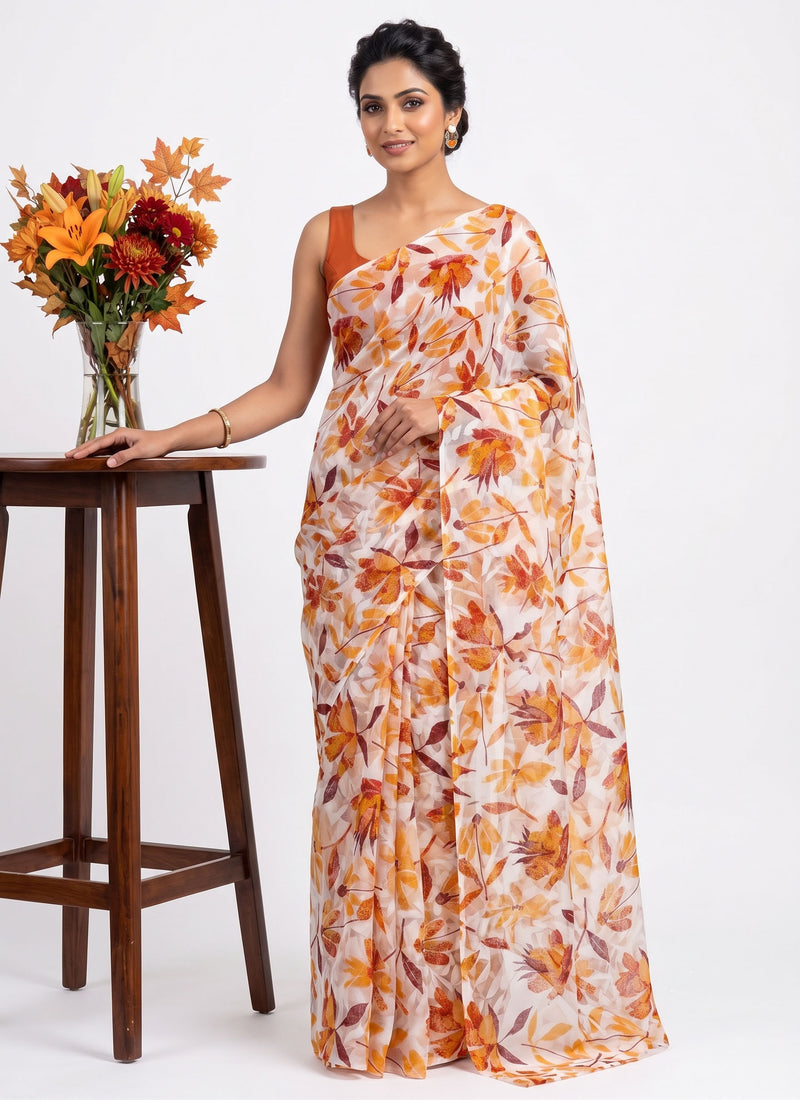Beautiful Garden Vareli Printed Summer Roganza Saree