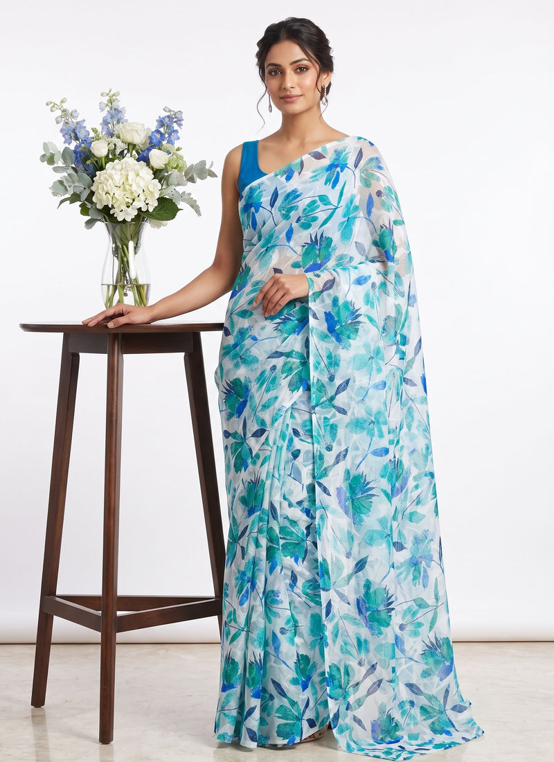 Beautiful Garden Vareli Printed Summer Roganza Saree