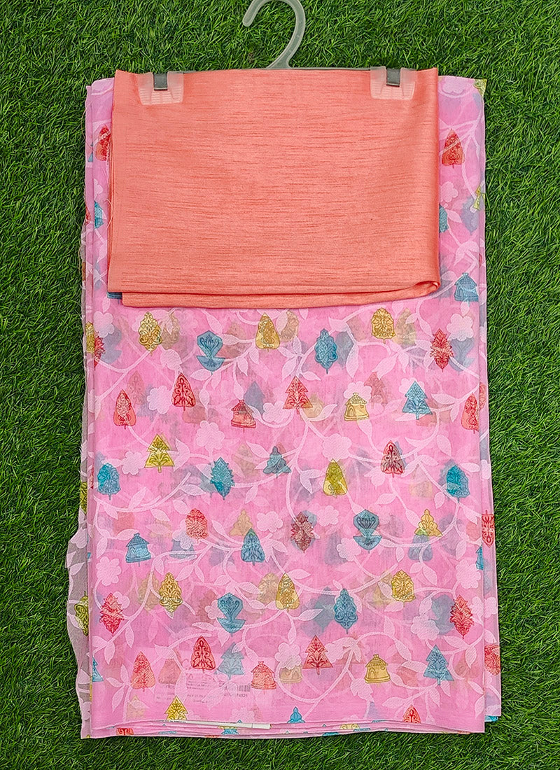 Beautiful Garden Vareli Printed Summer Roganza Saree with Blouse