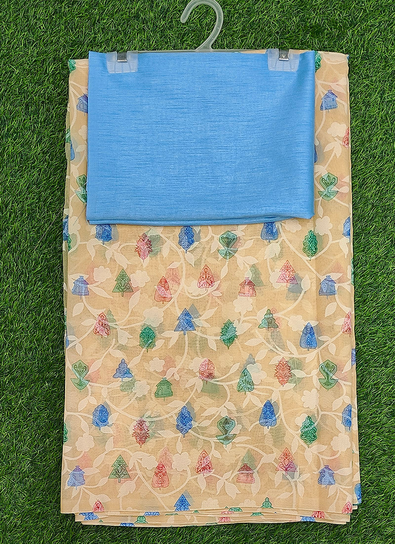 Beautiful Garden Vareli Printed Summer Roganza Saree with Blouse