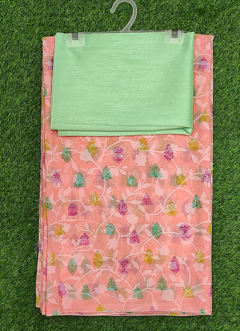 Beautiful Garden Vareli Printed Summer Roganza Saree with Blouse