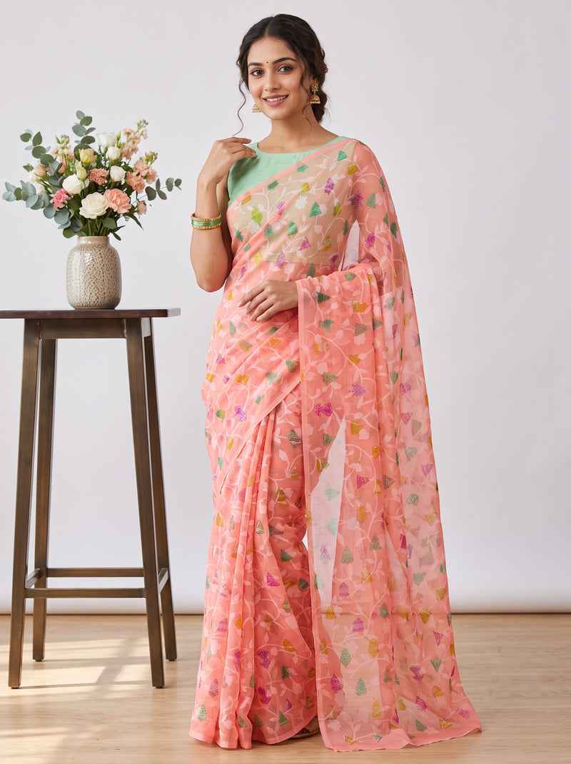 Beautiful Garden Vareli Printed Summer Roganza Saree with Blouse
