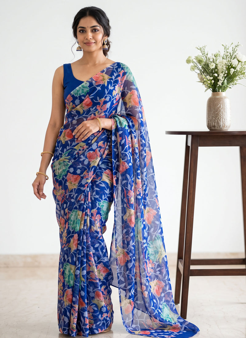 Beautiful Garden Vareli Printed Summer Roganza Saree without Blouse