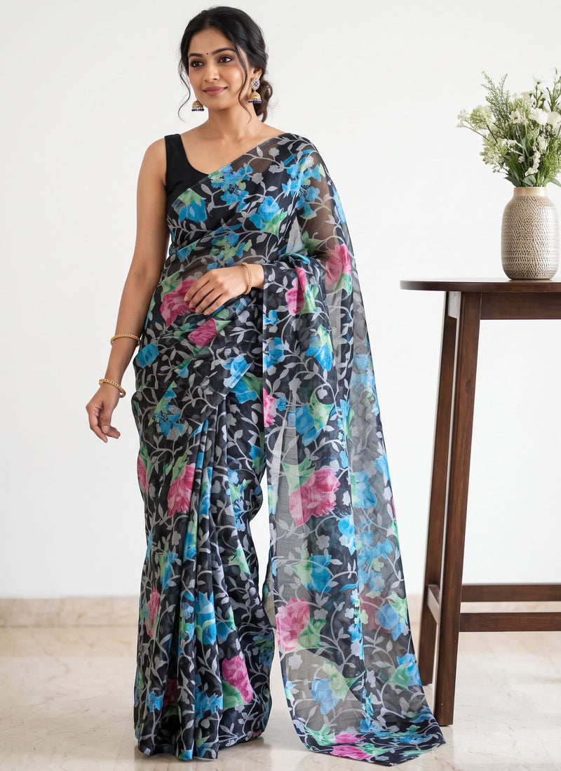 Beautiful Garden Vareli Printed Summer Roganza Saree without Blouse