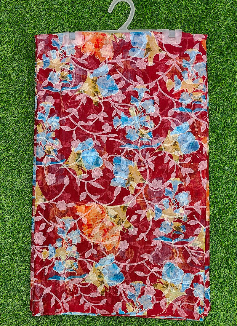 Beautiful Garden Vareli Printed Summer Roganza Saree without Blouse