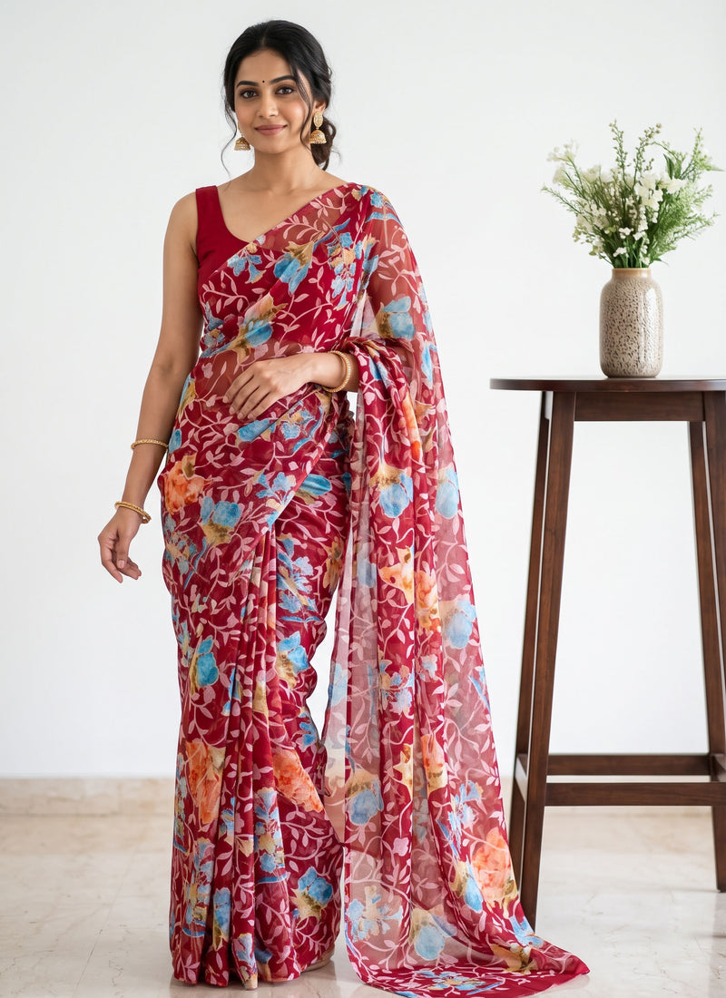 Beautiful Garden Vareli Printed Summer Roganza Saree without Blouse