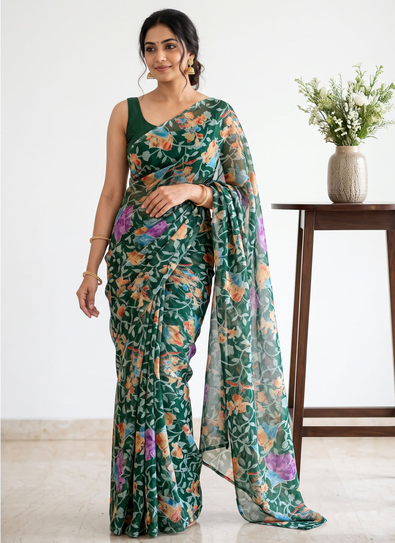 Beautiful Garden Vareli Printed Summer Roganza Saree without Blouse