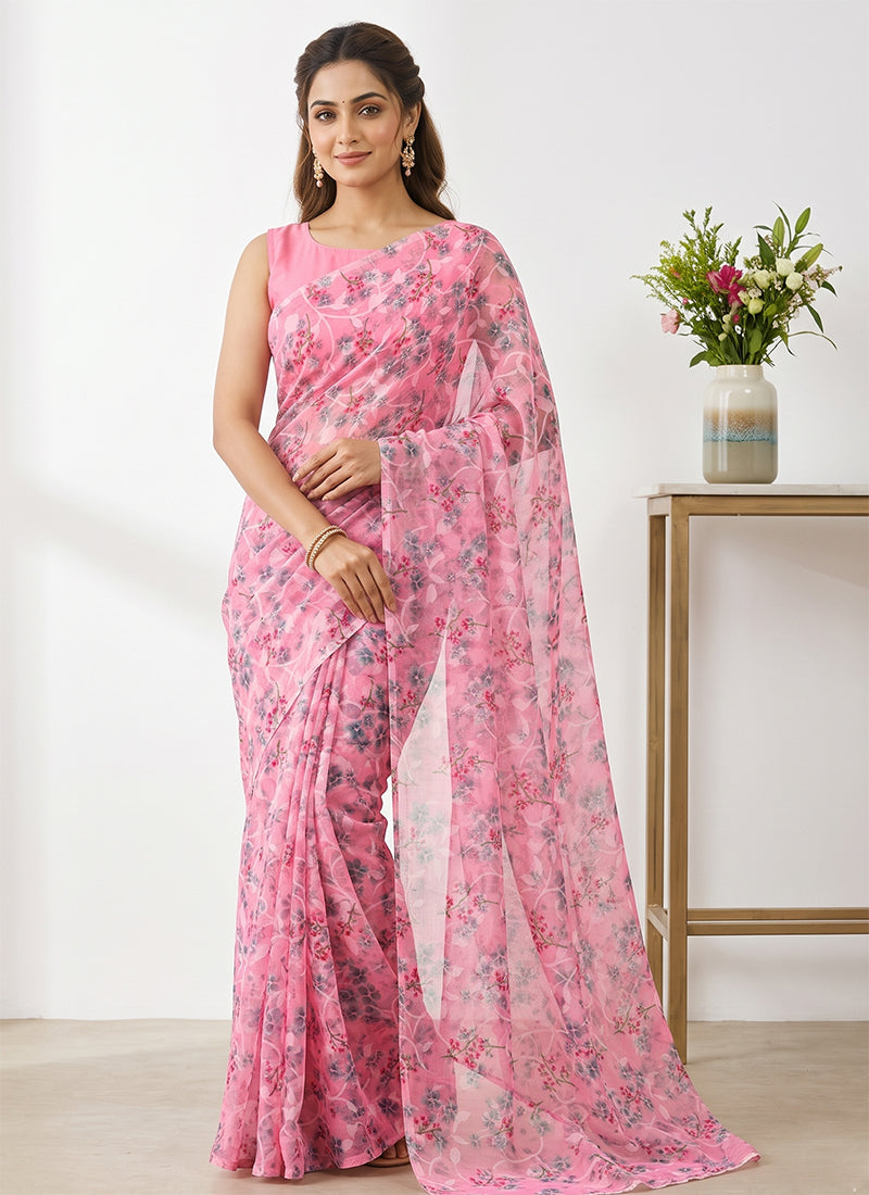 Beautiful Garden Vareli Printed Summer Roganza Saree without Blouse