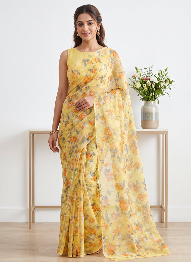 Beautiful Garden Vareli Printed Summer Roganza Saree without Blouse