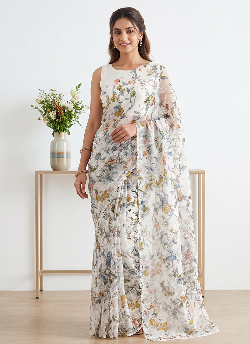 Beautiful Garden Vareli Printed Summer Roganza Saree without Blouse