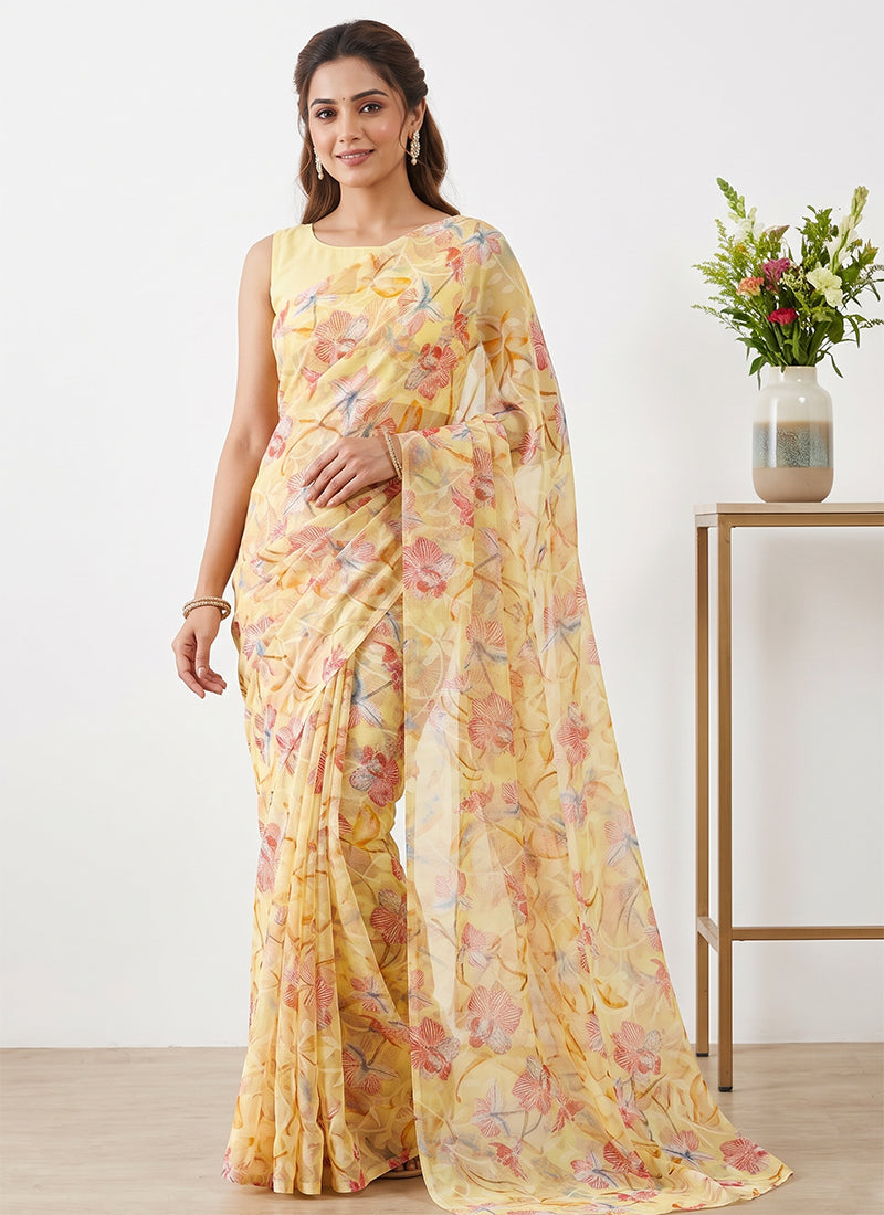 Beautiful Garden Vareli Printed Summer Roganza Saree without Blouse