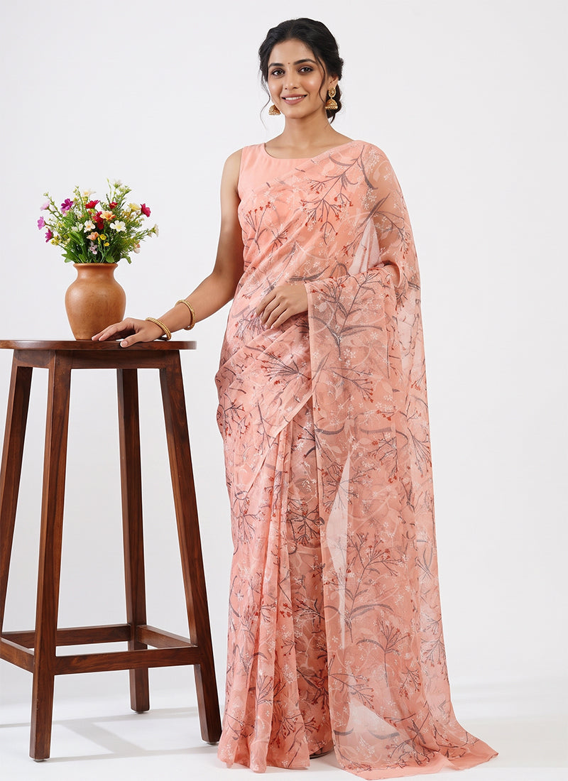Beautiful Garden Vareli Printed Summer Roganza Saree without Blouse