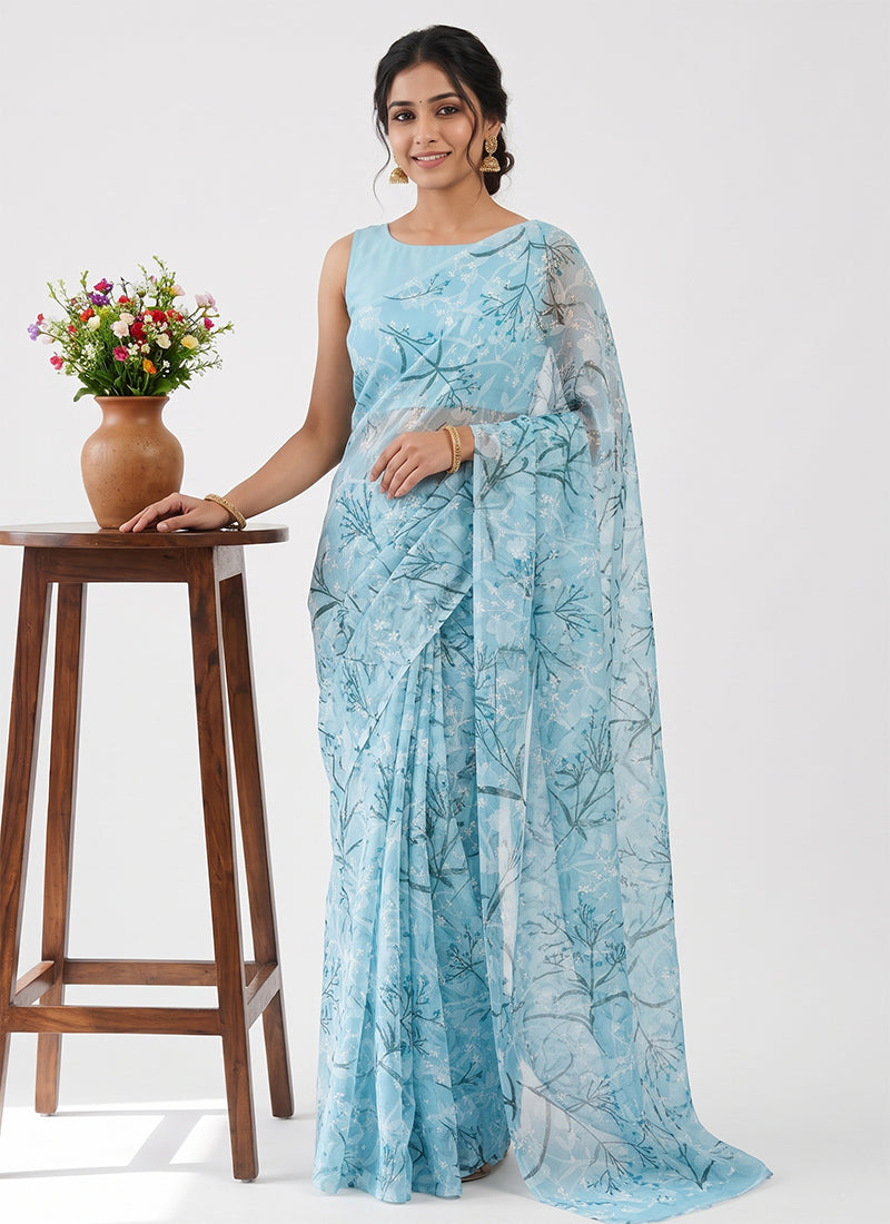 Beautiful Garden Vareli Printed Summer Roganza Saree without Blouse