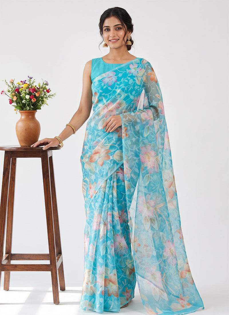 Beautiful Garden Vareli Printed Summer Roganza Saree without Blouse
