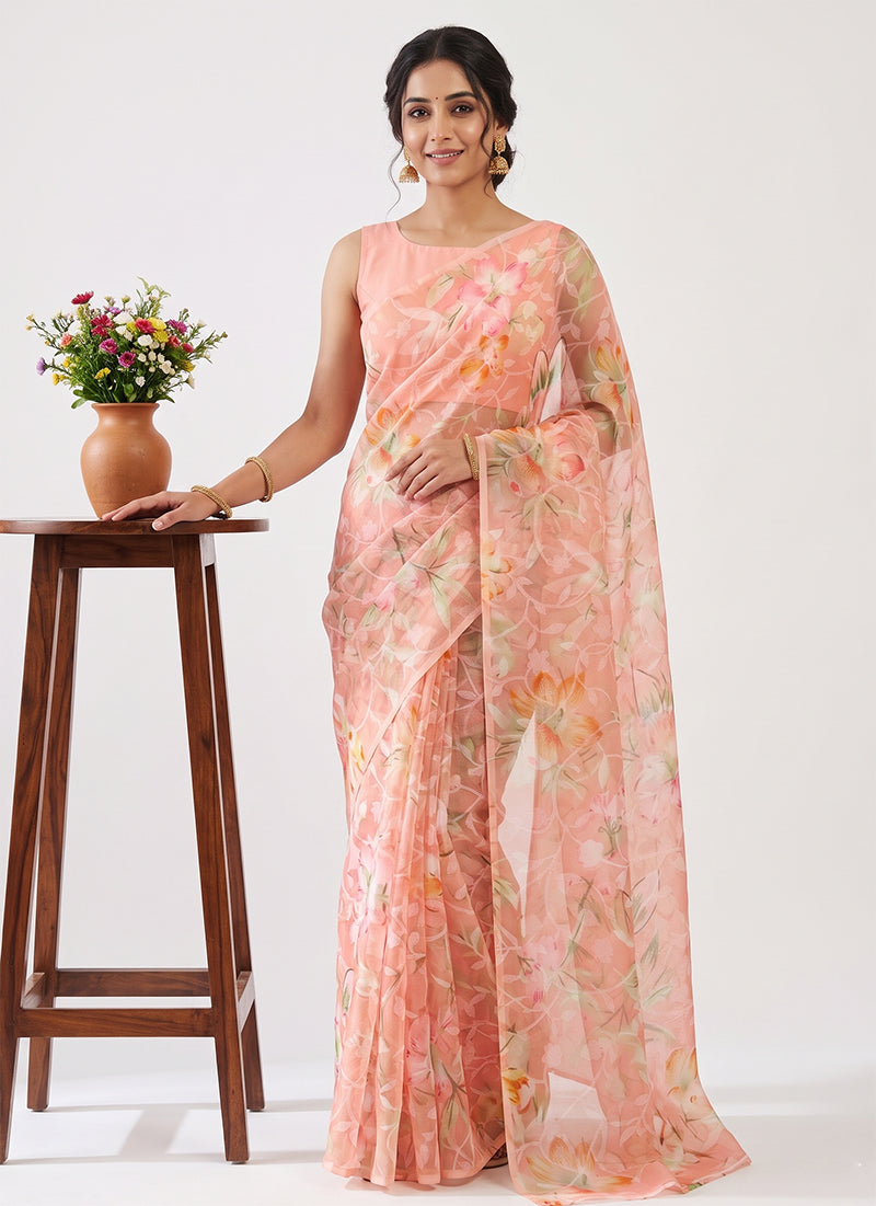 Beautiful Garden Vareli Printed Summer Roganza Saree without Blouse