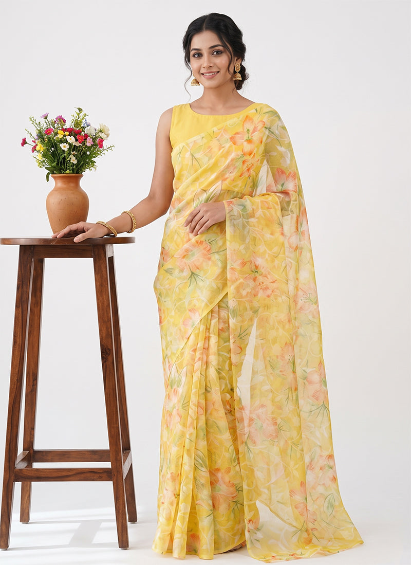 Beautiful Garden Vareli Printed Summer Roganza Saree without Blouse