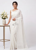 Beautiful Garden Vareli Printed White Summer Roganza Saree