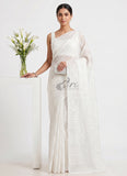 Beautiful Garden Vareli Printed White Summer Roganza Saree