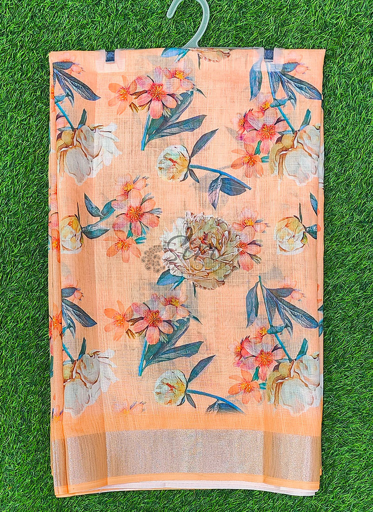 Beautiful Fancy Linen Digital Print Saree with Blouse