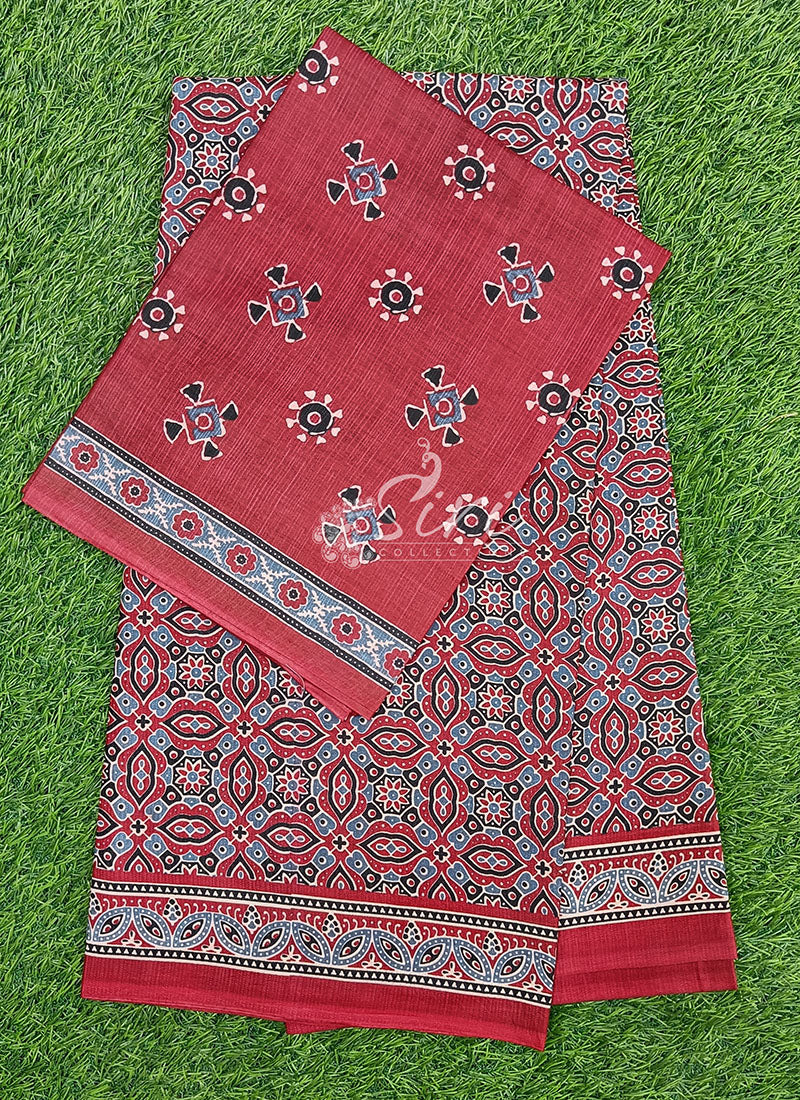 Ajrakh Print Pure Cotton Saree