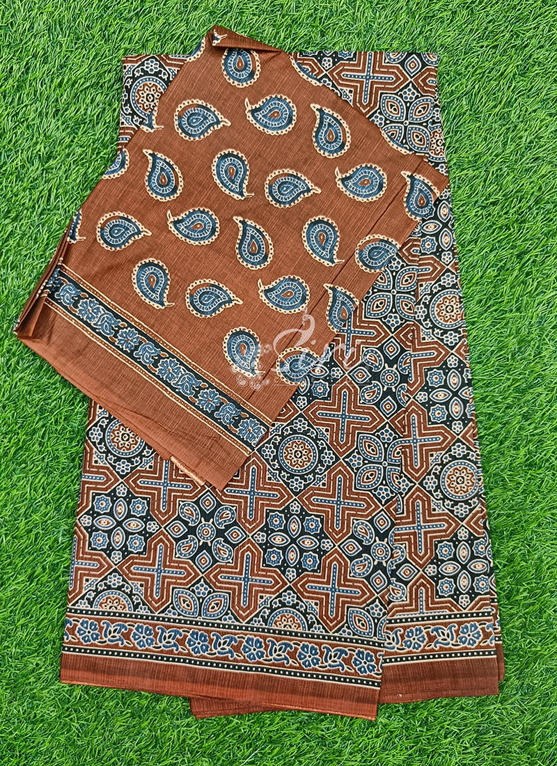 Ajrakh Print Pure Cotton Saree