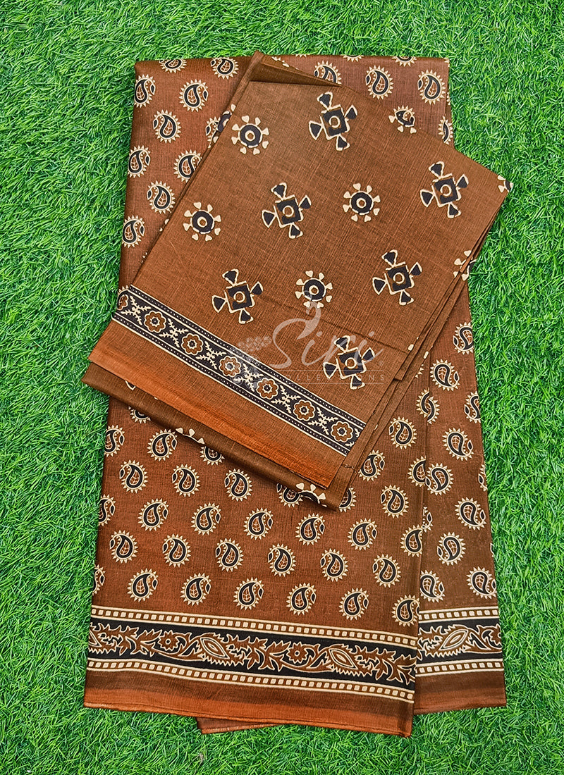 Bhagru Print Pure Soft Jaipur Cotton Saree