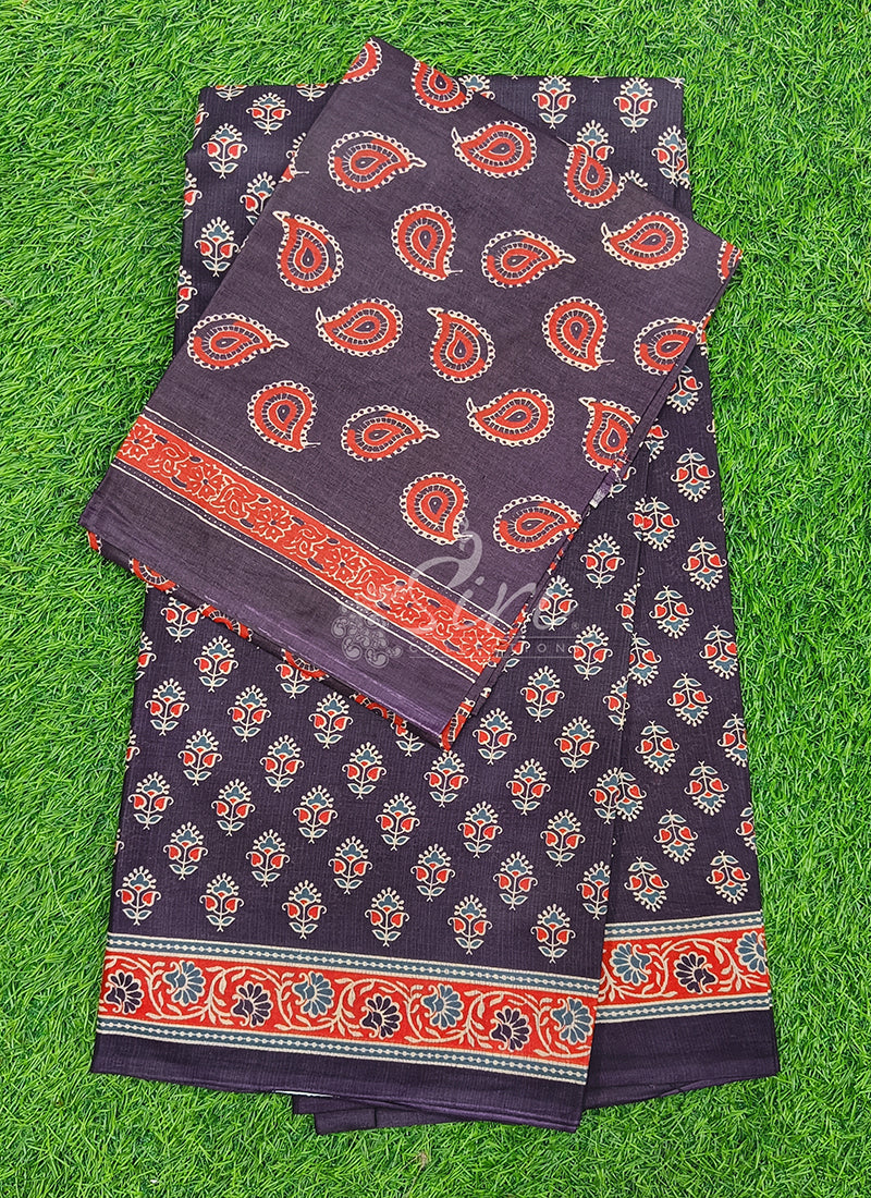 Bhagru Print Pure Soft Jaipur Cotton Saree