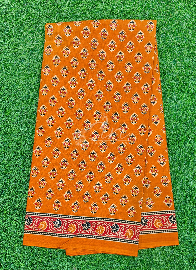 Bhagru Print Pure Soft Jaipur Cotton Saree