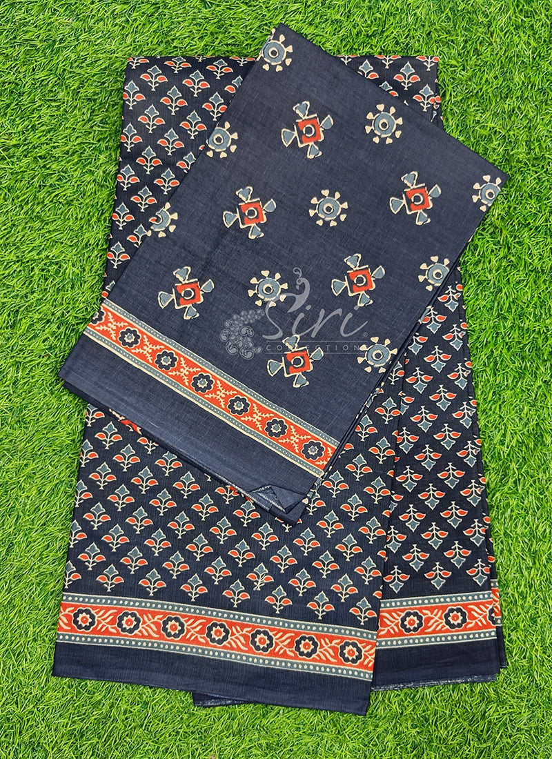 Bhagru Print Pure Soft Jaipur Cotton Saree