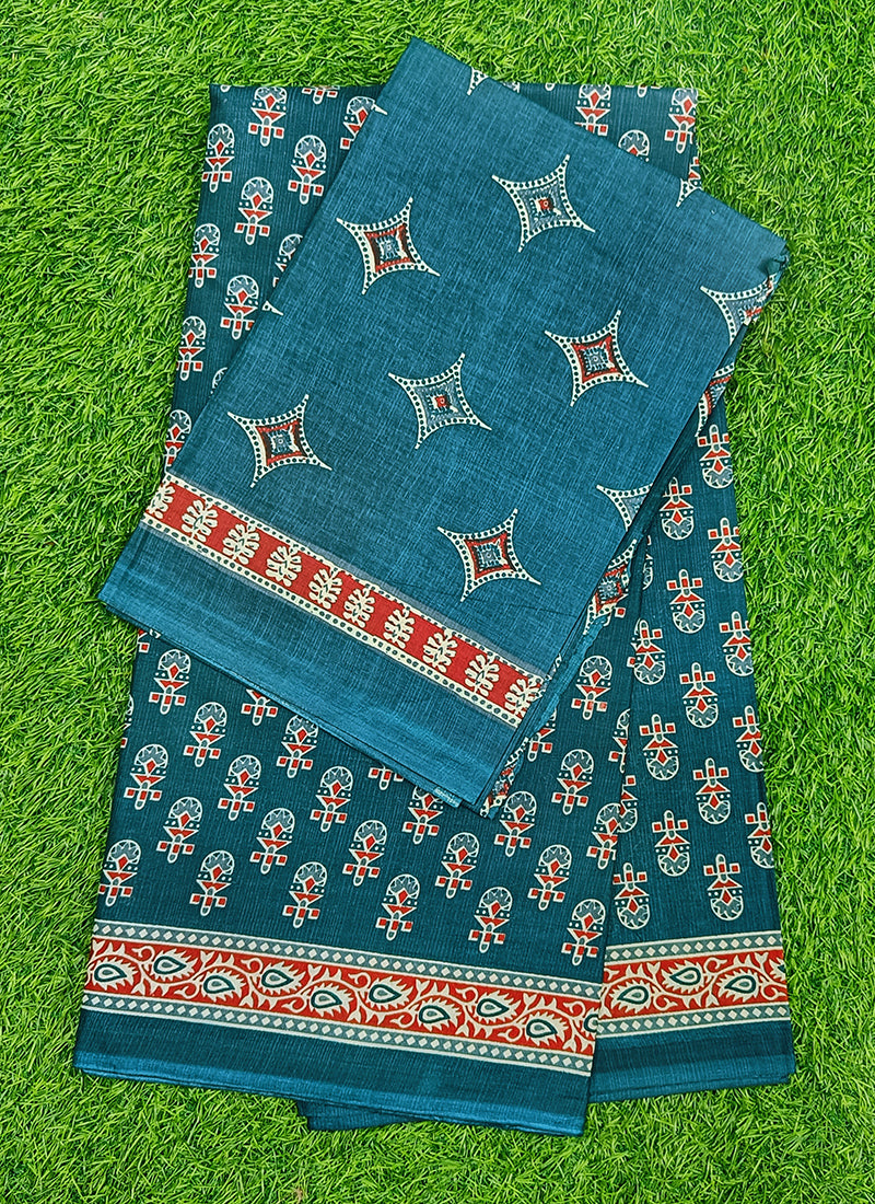 Bhagru Print Pure Soft Jaipur Cotton Saree